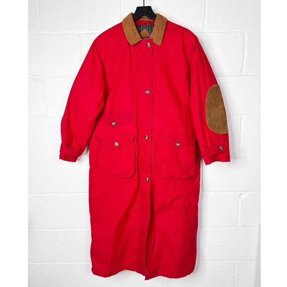 Vintage Eddie Bauer Goose Down Barn Coat Womens L Red Long Duster Chore Jacket - Picture 1 of 9